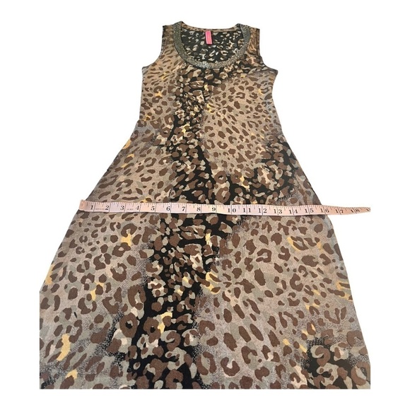 Charlotte Black Brown Gold Leopard Print Silver Embellished Neckline MIDI Dress - Picture 12 of 16